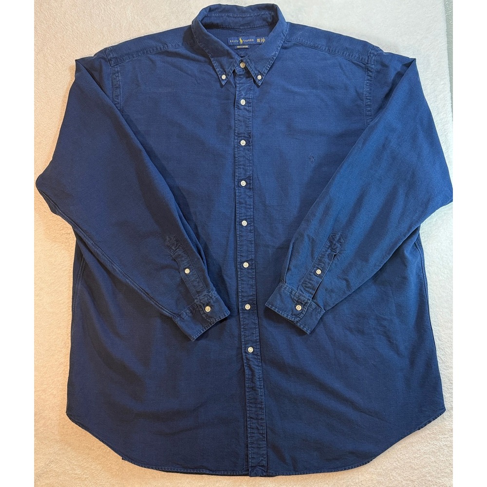 Ralph Lauren Mens Indigo Oxford Button Down Shirt Navy Blue 3XLT Big & Tall